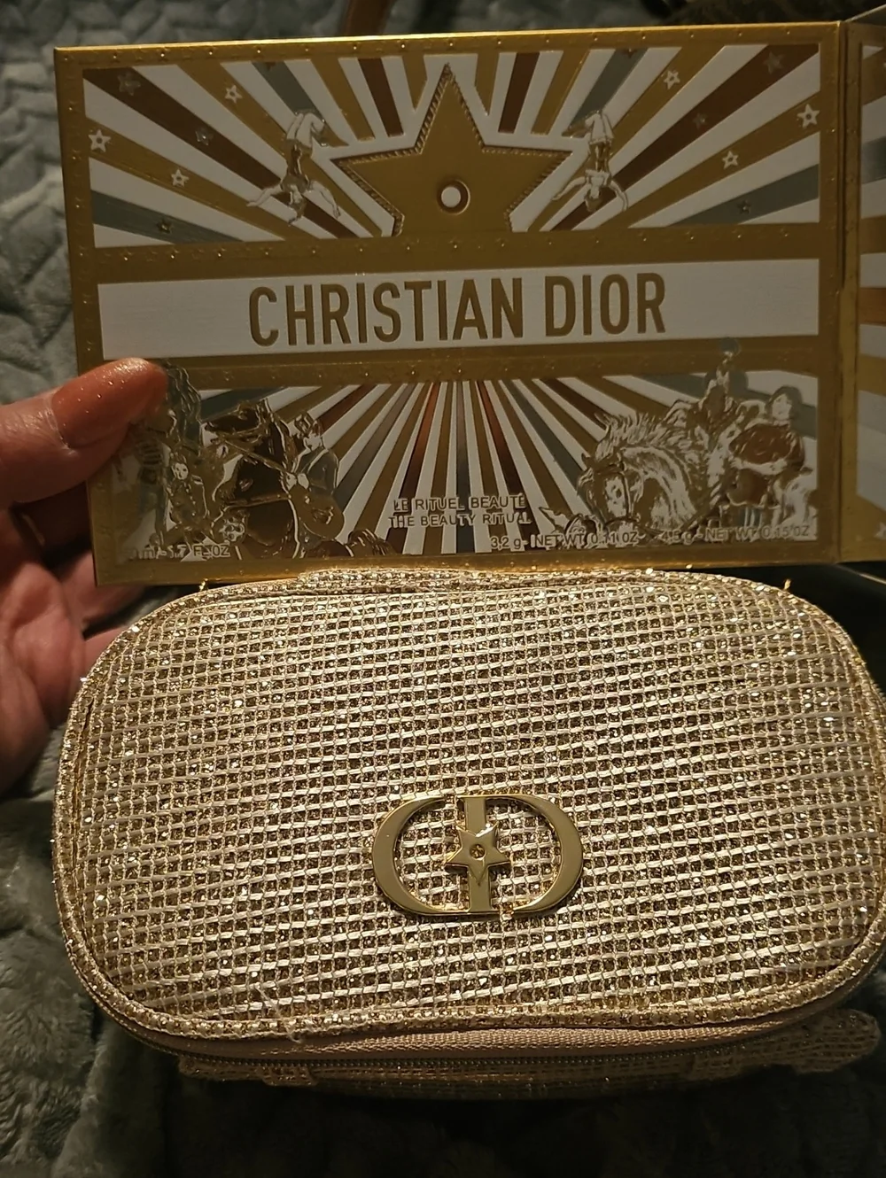 Dior Metallic Gold Textured Cosmetic Case